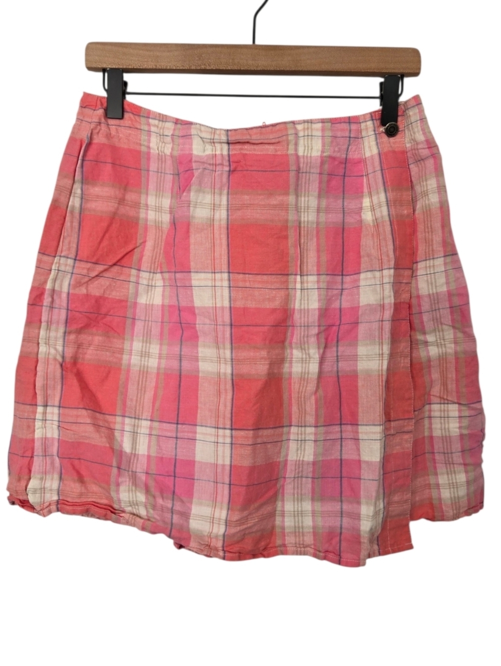 Villager Sport Linen Blend Plaid Skort Pink Preppy Golf Coastal Grandma Size 12 - Picture 2 of 5